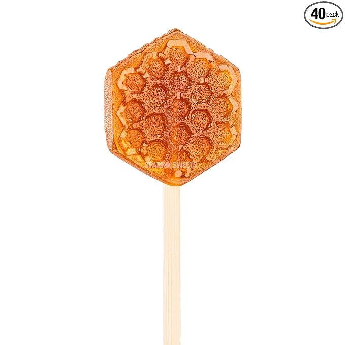Sparko Sweets Ginger Honeycomb Lollipops, Made in USA, No Artificial Ingredients, No Corn Syrup, 40 Pieces, 1.2-inch Diameter, 1.5 lbs, Gold – Ideal for Tea Stirrers, Sore Throat Remedy, and Gifts