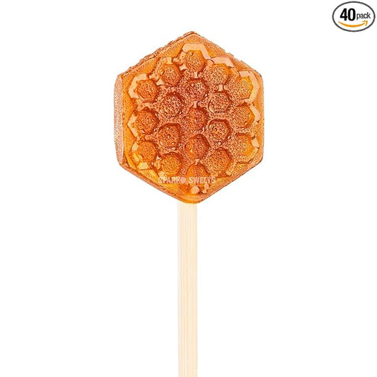 Sparko Sweets Ginger Honeycomb Lollipops, Made in USA, No Artificial Ingredients, No Corn Syrup, 40 Pieces, 1.2-inch Diameter, 1.5 lbs, Gold – Ideal for Tea Stirrers, Sore Throat Remedy, and Gifts