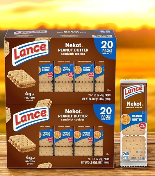 Peanut Butter Sandwich Cookies – 40 Packs of Nekot with Real Peanut Butter Filling – Quality Lance Snacks, 6 Cookies per Pack – Great for Snacks, School & Break Time