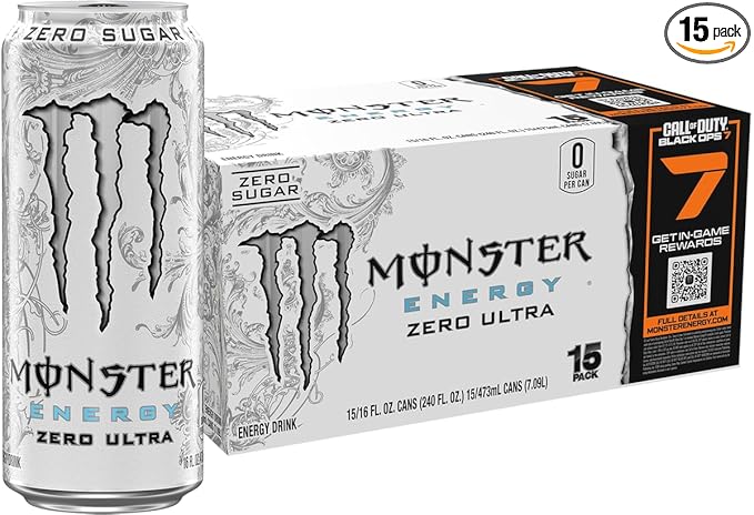 Monster Energy Zero Ultra, Sugar Free Energy Drink, 16 Ounce | Pack of 15