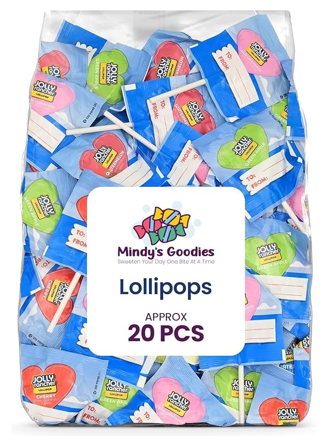 Heart Shaped Joly Ranchers Lollipops Assorted Fruity Flavors - Individually Wrapped JollyRanchar Lollipops Suckers Bulk in Sealed Bags for Friends, Kids, Party Favors (20 Ct)
