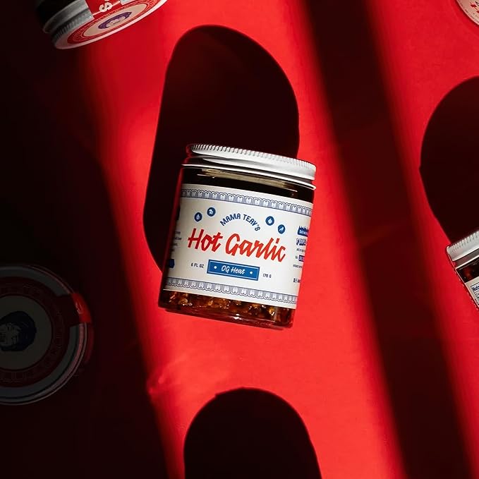 Mama Teav's Hot Garlic Chili Crisp - Spicy, Crunchy, Umami Chili Oil with Garlic & Cambodian Chilis - Vegan, Gluten-Free, All-Natural - Cold-Pressed Grapeseed Oil - 6oz Jar