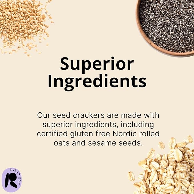 ROSTEN SeedBoost Seed Crackers (8 Pack) Sesame & Chia Flavor - Vegan, Non-GMO, Gluten Free (2.5oz Each)