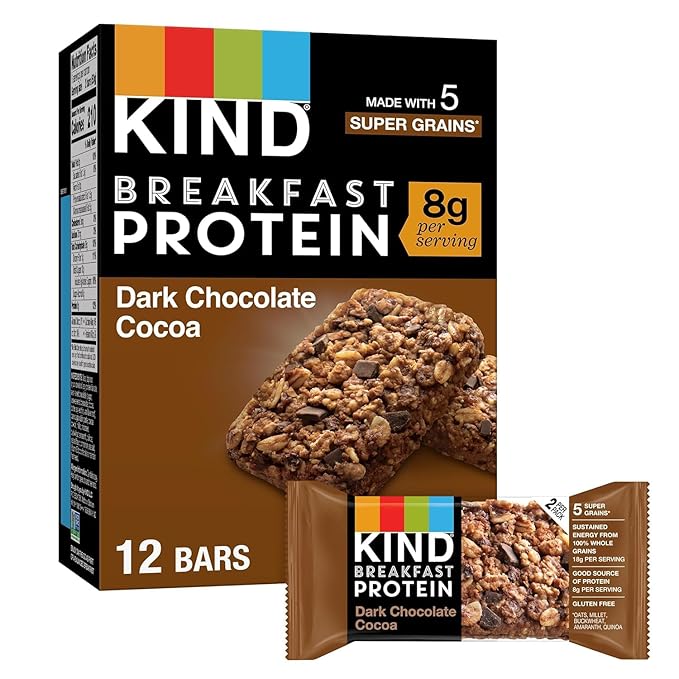 KIND Breakfast Bars Variety Pack – 60 Bars – Dark Chocolate Cocoa, Honey Oat, Peanut Butter, Blueberry Almond & Almond Butter – Healthy On-the-Go Snack Bars