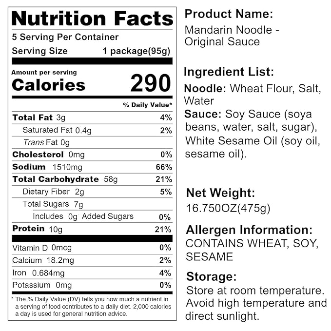 A-Sha Healthy Ramen Noodles With Original Soy Sauce - Chewy Mandarin Medium Sized Noodles, 1 Bag(5 Servings)