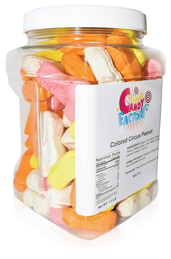 Sarah's Candy Factory Assorted Circus Peanuts Marshmallow | Spangler Retro Candy in Jar, 1.5 Lbs