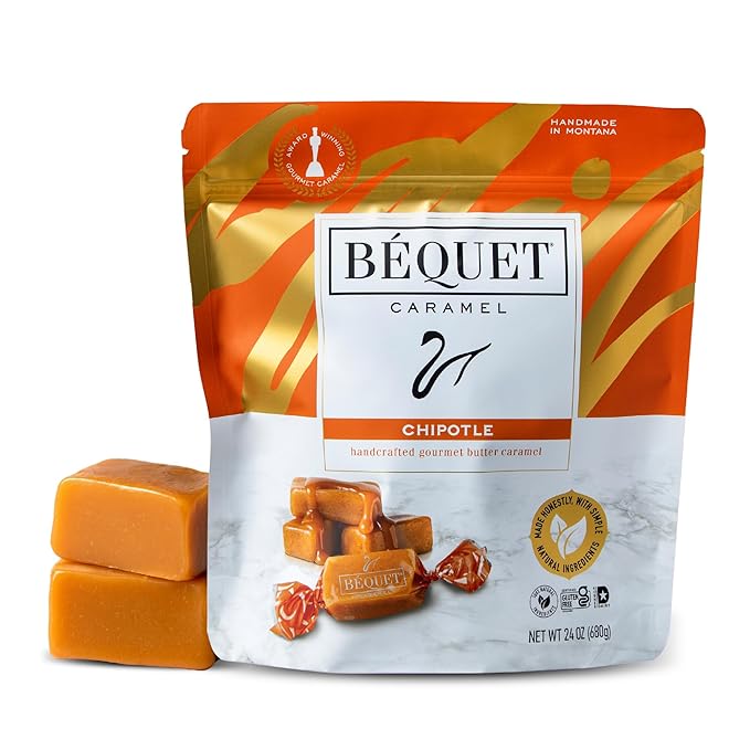 Béquet Caramel - Chipotle Caramel - Candy Individually Wrapped - Gourmet Caramel Candy - Made in Montana - Kosher (Star D) and Gluten Free - 24oz Resealable Pouch