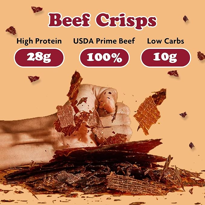 Yay's Snacks Sweet and Spicy Beef Jerky Crisps | High Protein Teriyaki Snack | Crispy, Crunchy, Non-GMO, Gluten-Free Meat Snack | 28G Protein Per Bag, Made in USA - 1 Pack (1.75 Oz)