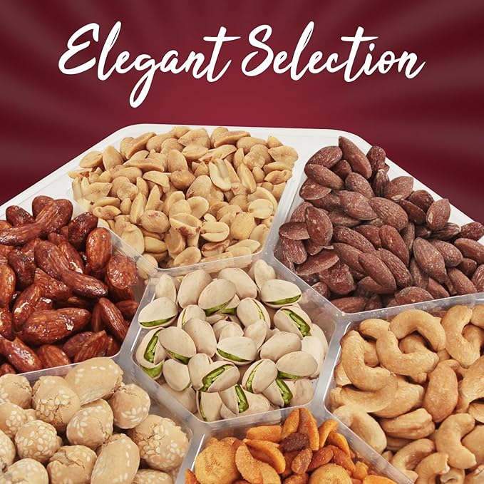 SizGit Nut Gift Baskets, 26oz Mixed Nut Gift Box of 7 Sectional Platter, Ideal Nut Assortment for Holidays, Birthdays, Celebrations, Anniversaries, Corporate Occasions and Everyday Snacking