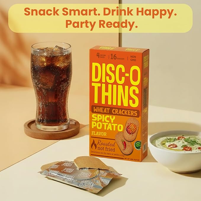 Disc-O Thins Whole Wheat Crackers - Crunchy Roasted Snack, High-Fiber & Low-Fat On-the-go Snack Chips, 88pcs (Variety Pack of 6) - Healthy Travel Snack, Non-GMO - Great with Dips, Salsa or Tea & Coffee