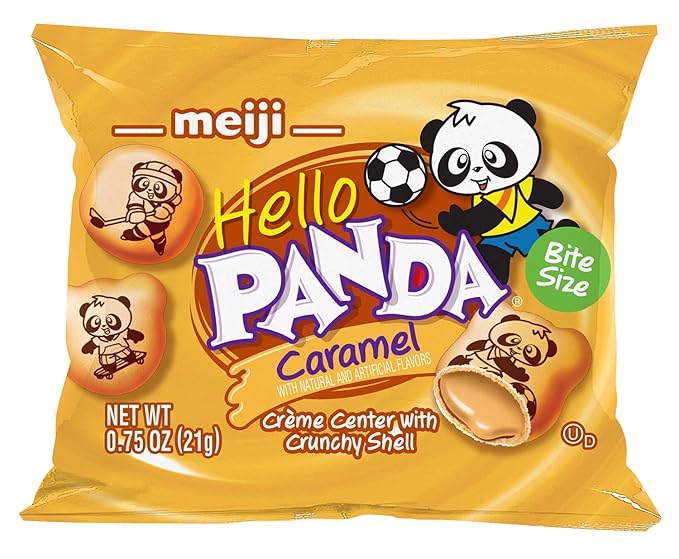Meiji Hello Panda Cookies, Caramel Crème Filled - 6 oz, Pack of 8, 64 Bags Total - Bite Sized Cookies with Fun Panda Sports