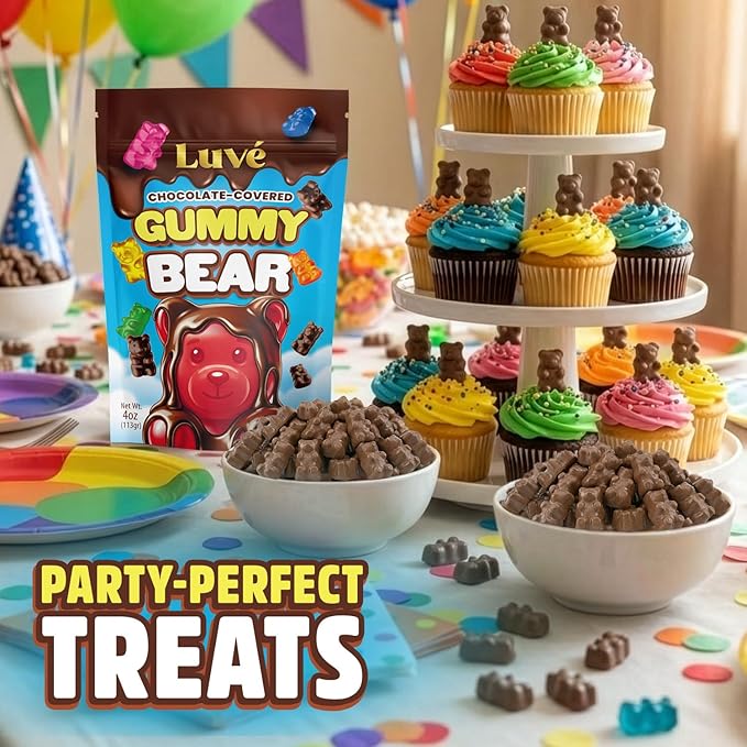 Luve Chocolate Covered Gummy Bears, 3 Packs of Milk Chocolate Gummy Bears 4oz Bags Each, Sweet Bear Chocolates with Perfect Texture in Every Bite, For Kids and Adults