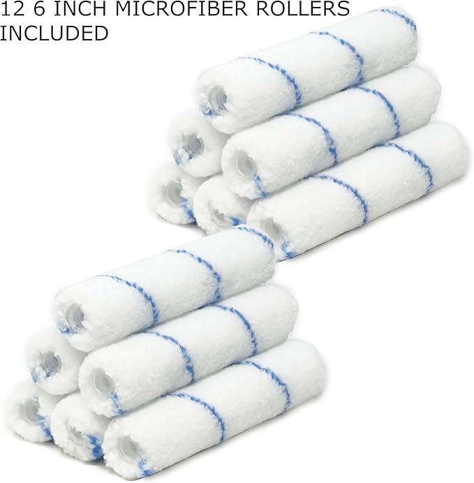 Allgala Mini Paint Roller 6" Mini 3/8" Nap Shedless Microfiber Roller Cover for Door Trim Furniture Cabinets - 12 Pack