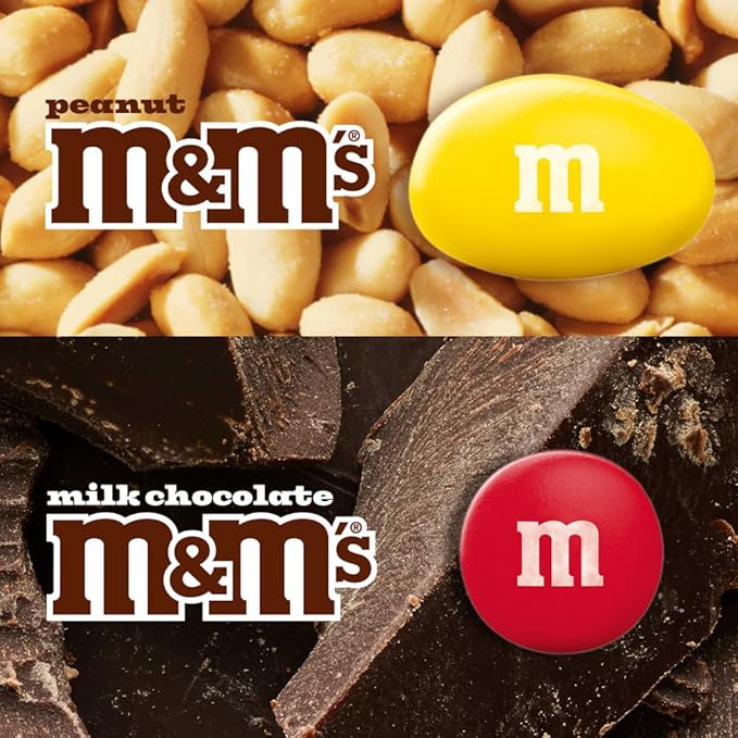 M&M’s Milk Chocolate and M&M’S Peanut Bulk Candy Jars, Assorted Chocolate Candies, Party Size Bulk Candy, Movie Night Snacks, Resealable and Recyclable, 48.5 Oz Total (Pack of 2)