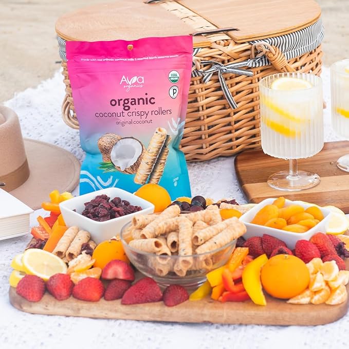 Original Coconut Crispy Rollers (2.8 oz bags) Ava Organics - Gluten Free, Non-GMO, Kosher, Vegetarian & Certified Paleo Lightly Sweetened Baked Coconut Crisps (Pack of 8)