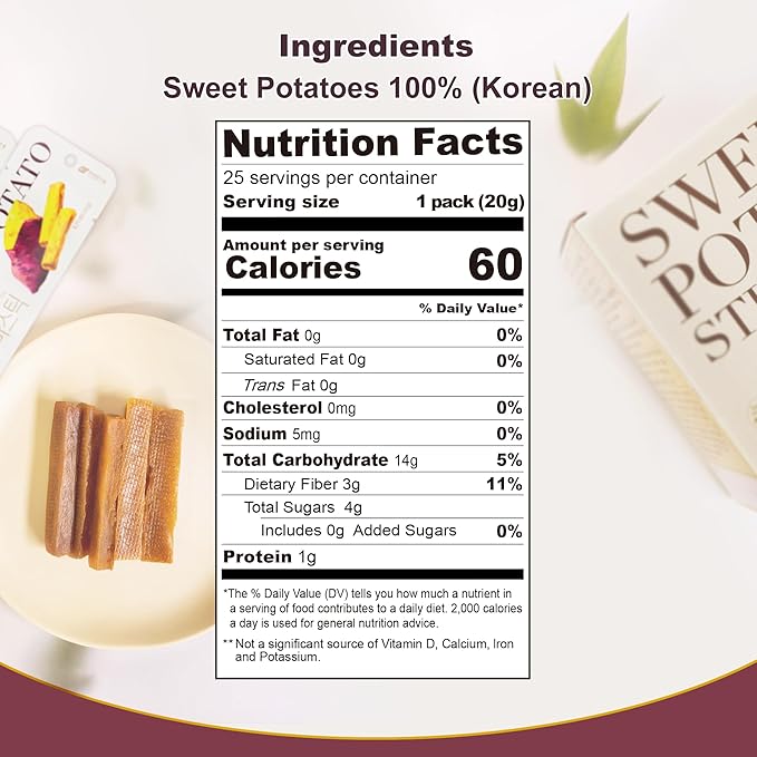 Korean Chewy Sweet Potato Snacks Individually Wrapped [25] – 100% Natural Vegan Sweet Potato Sticks – No Added Sugar, Gluten Free, Non-GMO – Semi-Dried Healthy Treats – Vegan Snacks by Gangwon Export