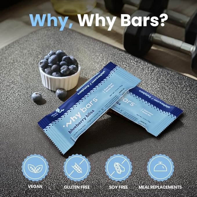 Why Bars, Superfood Protein Bars, 2.04 Ounce Bars - Protein Bar Superfood, Gluten Free, Non GMO, Organic, Vegan, Simple Ingredients (Blueberry)