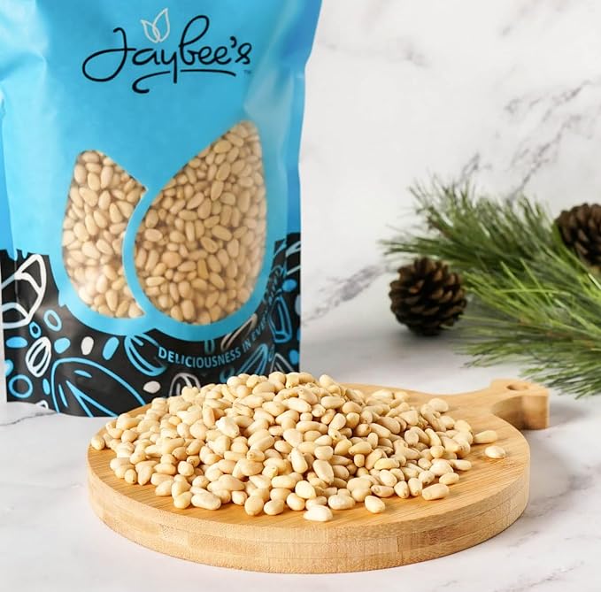 Raw Pine Nuts 1 Pound | Whole Natural Unsalted Pignolias | Great for Cooking, Baking, Salads, Pesto Sauce, Roasting | Vegan, Keto, Paleo Friendly | Jaybee's