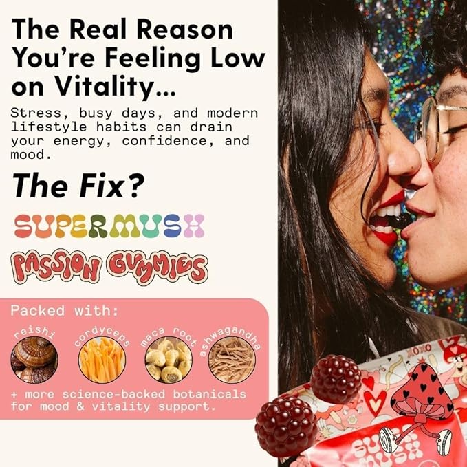 SuperMush Horny Goat Weed Gummies - Horny Goatweed for Men & Women with Cordyceps, Reishi & Maca Root - Maximize Blood Flow, Ignite Feel-Good Vibes & Lasting Energy - 28 Gummies (14 Servings)