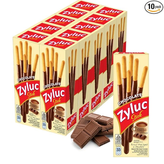 Zyluc Chocolate Biscuit Sticks – Cocoa-Dipped Crunchy Snack with Chocolate Flavor – Non-GMO Ingredients – 33g Pack, Halal Certified, No Trans Fat, Crispy Asian Treat – On-the-Go Sweet Snack, Pack of 10