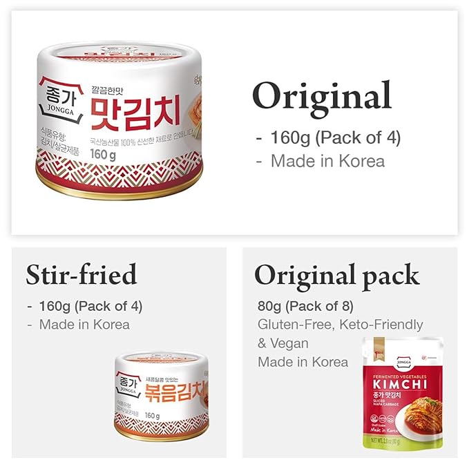 Spicy Premium Cabbage Kimchi Napa [Pack of 4 (Can)] - [Original] - Fermented Kimchi | Long Shelf Life | Spicy Korean Pickled Cabbage | Perfect for Ramen, Rice & Stir-Fries - JONGGA