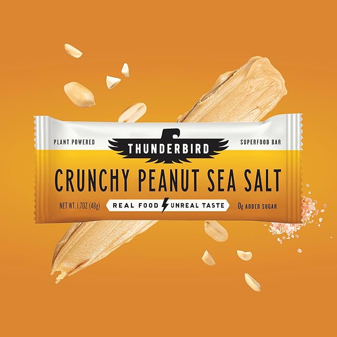 Thunderbird Bars Energy Snack, Gluten-Free with Protein, Healthy Real Food, Vegan Non-GMO, No Added Sugar (12 Count, 1.7 oz. Bars) (Crunchy Peanut Butter)