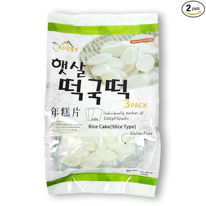 Apexy Korean Rice Cake Tteokbokkik Rice Cake, Chewy Tteok, Authentic Korean Street Food Snack, Perfect with Cheese and Ramen Noodles, No MSG, No Corn Syrup, Vegan and Gluten Free, Non-GMO 21.16 oz Pack of 2