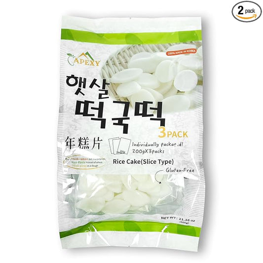 Apexy Korean Rice Cake Tteokbokkik Rice Cake, Chewy Tteok, Authentic Korean Street Food Snack, Perfect with Cheese and Ramen Noodles, No MSG, No Corn Syrup, Vegan and Gluten Free, Non-GMO 21.16 oz Pack of 2