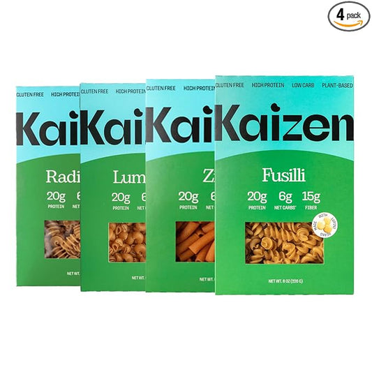 Kaizen Pasta Variety Pack - Keto, Low Carb, High Protein (20g), Gluten-Free, Keto-Friendly (6g Net), Plant-Based Lupini Noodles with High Fiber Lupin Flour