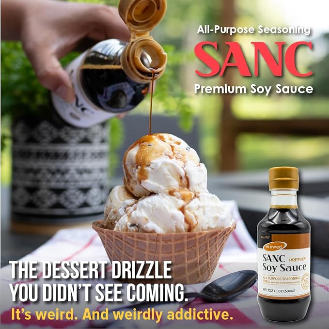 SANC All Purpose Premium Soy Sauce, 12.2 Fl Oz (Upgraded Version) – No high fructose corn syrup, Less-Sodium Salt Substitute, NON-GMO Bean, No Artificial Additives, Naturally Brewed Soy Sauce