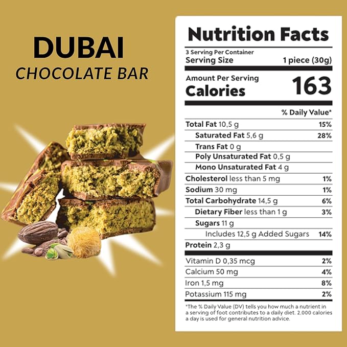 CARIANS Dubai Chocolate Bar with Pistachio, Luxury Chocolate with Crispy Kunafa, Great for Gift Giving, Anniversary, Valentine's Day