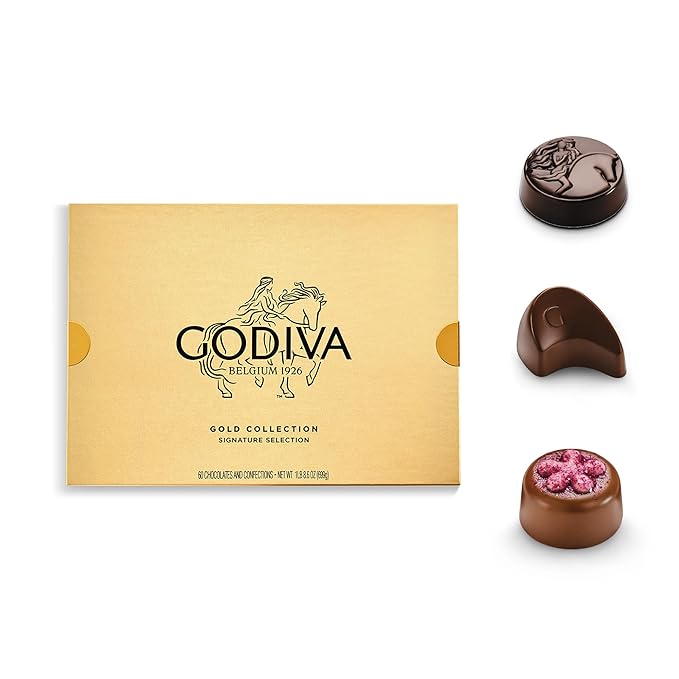 Godiva Gold Assorted Chocolate Gift Box, Belgian Dark and Milk Chocolates with Pralinés, Ganaches & Caramels, Gourmet Gift for Birthdays, Holidays, Kosher, 60 Pc