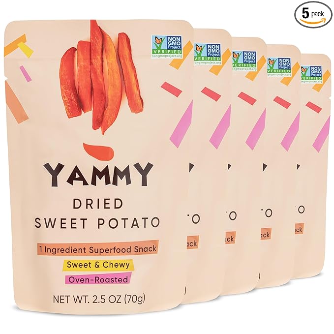 Yammy Dried Sweet Potato Sticks (5-Pack) - 1 Ingredient Superfood - Healthy Asian Snack for Adults & Kids (Japanese, Korean, Chinese Food) - Vegan, Gluten-Free, 3g Protein, 4g Fiber, 2.5oz