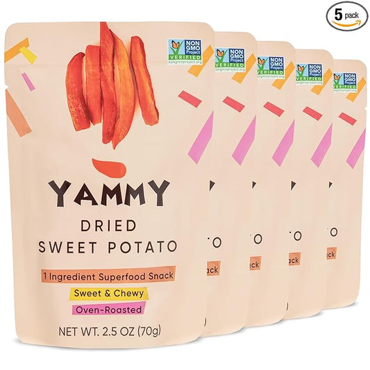 Yammy Dried Sweet Potato Sticks (5-Pack) - 1 Ingredient Superfood - Healthy Asian Snack for Adults & Kids (Japanese, Korean, Chinese Food) - Vegan, Gluten-Free, 3g Protein, 4g Fiber, 2.5oz