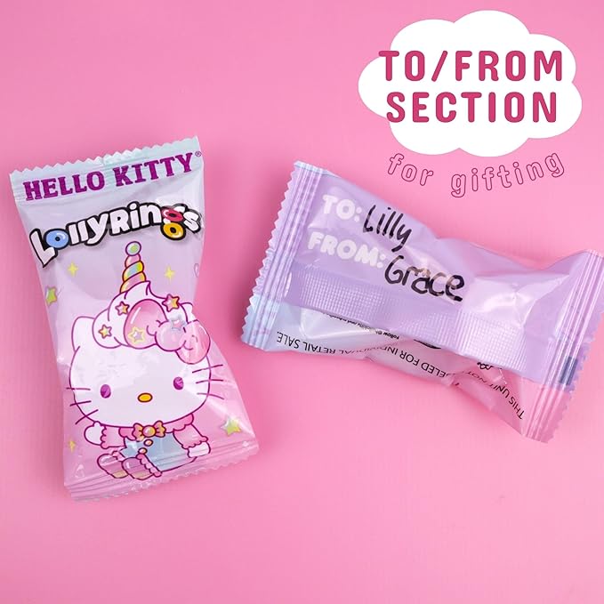 Hello Kitty Lollipop Rings, Strawberry and Fruit Punch Flavored Suckers, Themed Party Favors, 3 Count Bag, 1.27 Ounces (18 Pack)
