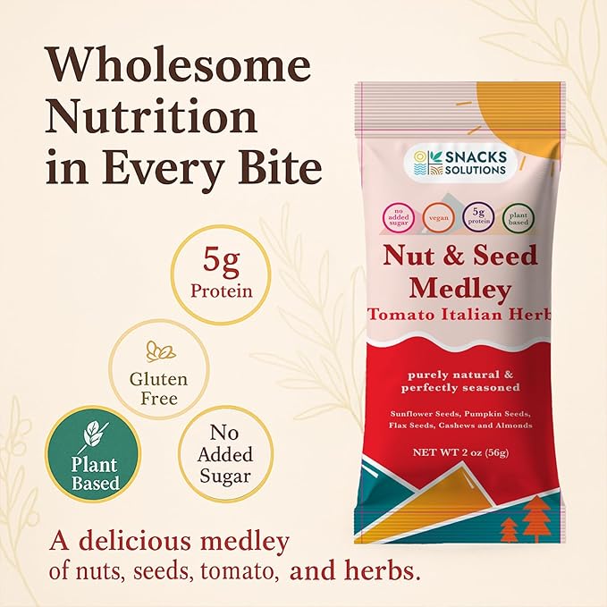 Snacks Solutions Nut and Seed Medley (2 oz - Pack of 8, Variety Pack) Natural and Perfectly Seasoned, Sunflower Seeds, Pumpkin seeds, Cashews and Almonds, Kosher and Gluten Free