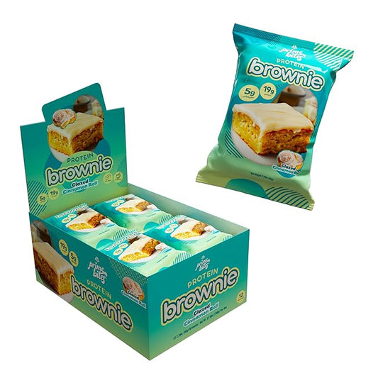 Prime Bites High Protein Brownie (12 Per Box, Glazed Cinnamon Roll) - 19g of Protein, 5g of Collagen, Gluten Free, Low Sugar Treat, Delicious Protein Snack