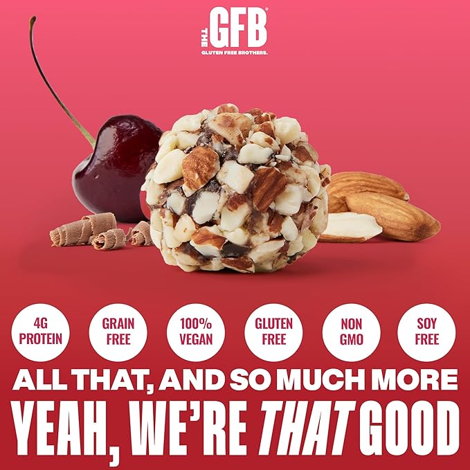 The GFB Chocolate Cherry Almond Protein Bites - Gluten Free, Plant Based, Non GMO, Sustainably Made – Ridiculously Tasty, Healthy, Vegan, Protein Energy Balls, 4 oz (4 Count)
