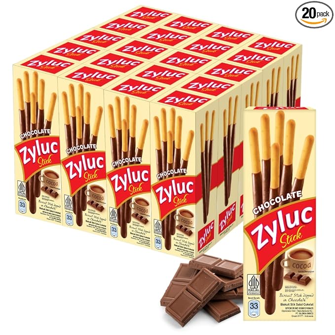 Zyluc Chocolate Biscuit Sticks – Cocoa-Dipped Crunchy Snack with Chocolate Flavor – Non-GMO Ingredients – 33g Pack, Halal Certified, No Trans Fat, Crispy Asian Treat – On-the-Go Sweet Snack, Pack of 20