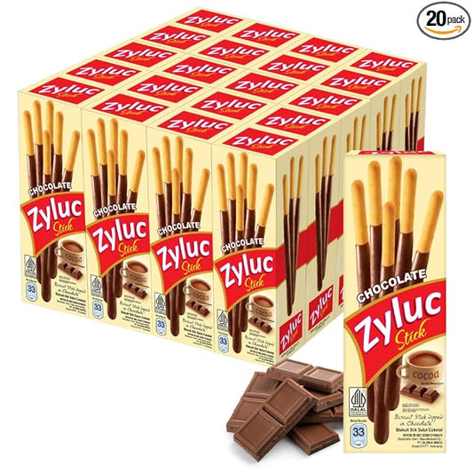 Zyluc Chocolate Biscuit Sticks – Cocoa-Dipped Crunchy Snack with Chocolate Flavor – Non-GMO Ingredients – 33g Pack, Halal Certified, No Trans Fat, Crispy Asian Treat – On-the-Go Sweet Snack, Pack of 20