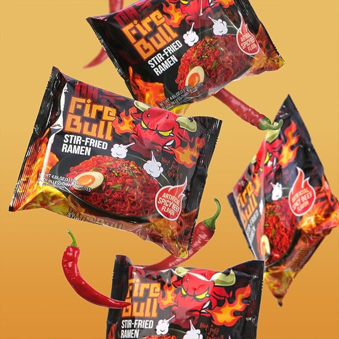 [Fire Bull Ramen] Intense Spicy Stir-Fried Ramen | Original Flavor | Authentic Korean Heat Meets Flavorful Delight | Thick, Chewy Noodles | Quick & Easy Meal (1 Case, 32 Pouches)