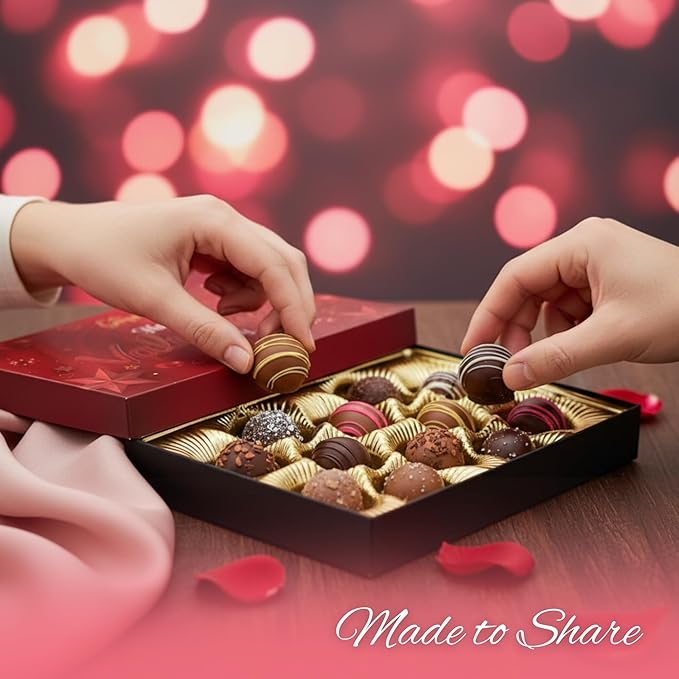 Happy Valentines Chocolates - 12 Assorted Milk & Dark Chocolate Truffles - Gourmet Chocolate Gift Box - Valentines Chocolate Gifts for Women & Men, 6 oz