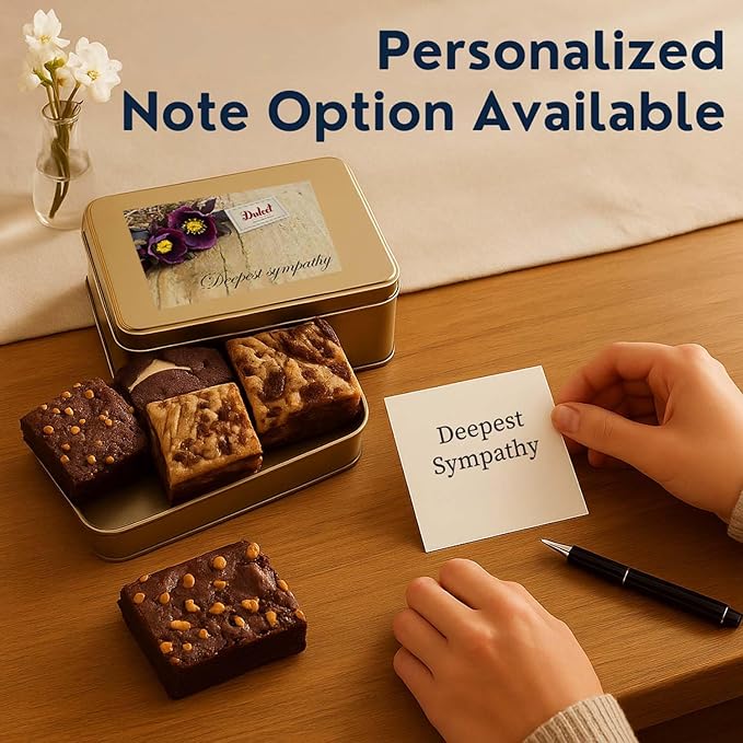 Sympathy Gift Baskets - 18 Individually Wrapped Brownies Freshly Baked in a Variety of Flavors - Dulcet's Signature Flavored Fudge Brownies - Gift Box Comes with Sympathy Card