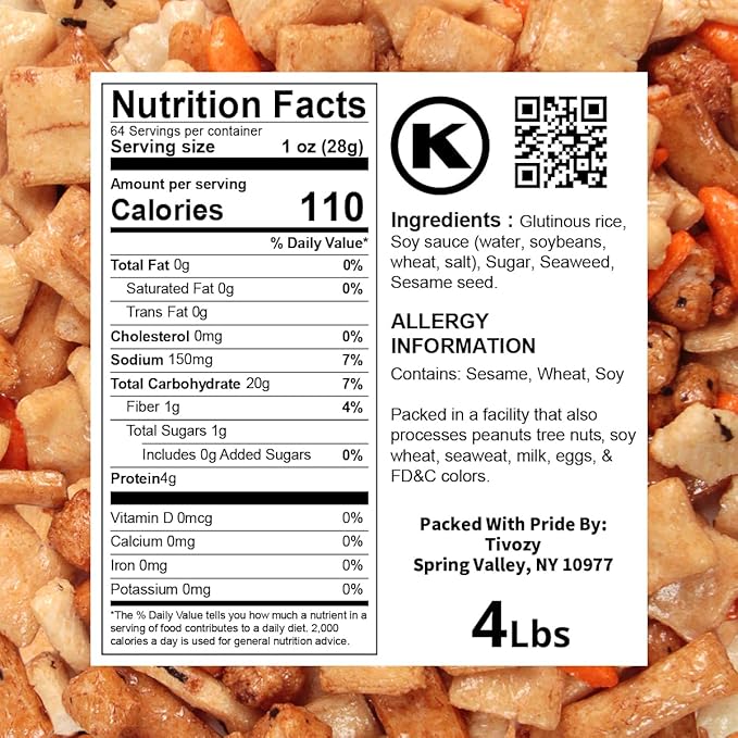 Rice Cracker Mix -4lbs Pack of Japanese Snacks Chips, Ideal for Parties, Family Gatherings or as a Quick Snack Option, Perfect for Those Who Enjoy a Wholesome Treat Anytime, Anywhere
