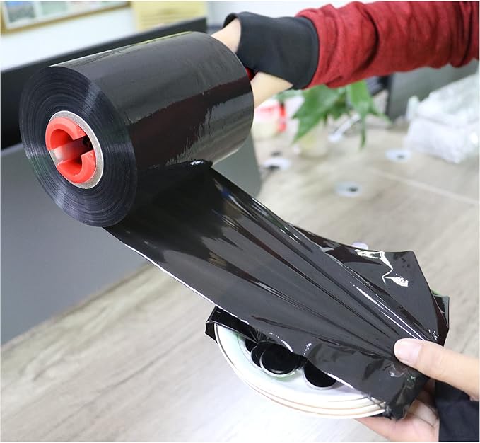 BOMEI PACK Mini Black Industrial Stretch Wrap Film 5" x 1000ft Roll with Handle, 80 Gauge Thick Cling Plastic Wrap for Moving, Pallet Wrap - Self Adhering Packaging Heavy Duty Shrink Film, 4 Pack