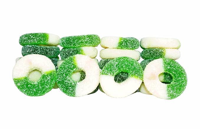 Green Apple Gummy Rings Candy - Fresh, Soft, and Chewy Sugar Dusted Gourmet Green Apple Rings Gummy Candy, by Queen City Candy Cave (2 Pound)