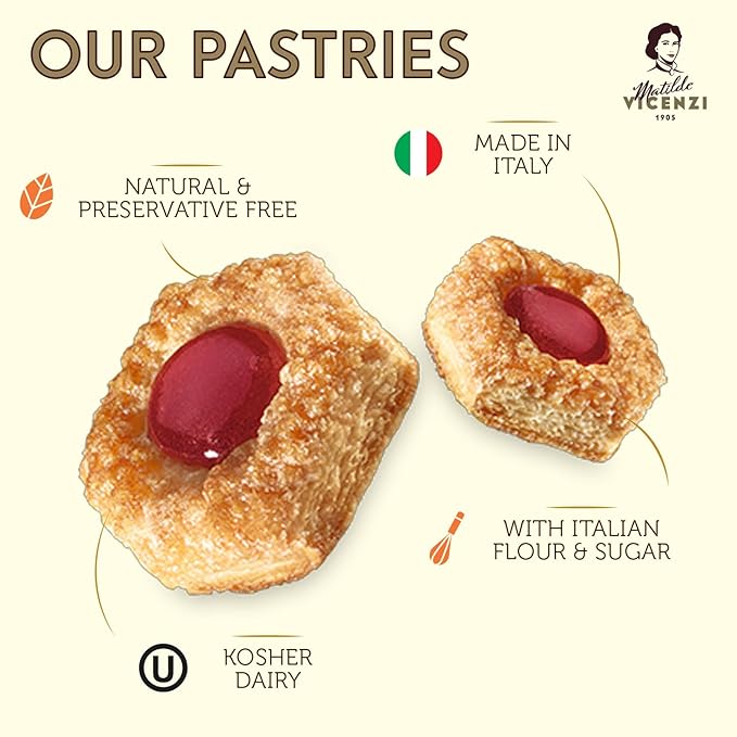Tesoro Raspberry Filling by Pasticceria Matilde Vicenzi, Raspberry Cream Filled Puff Pastry Patisserie, Kosher Dairy, Made in Italy, 3.17oz (90g), 4-Pack