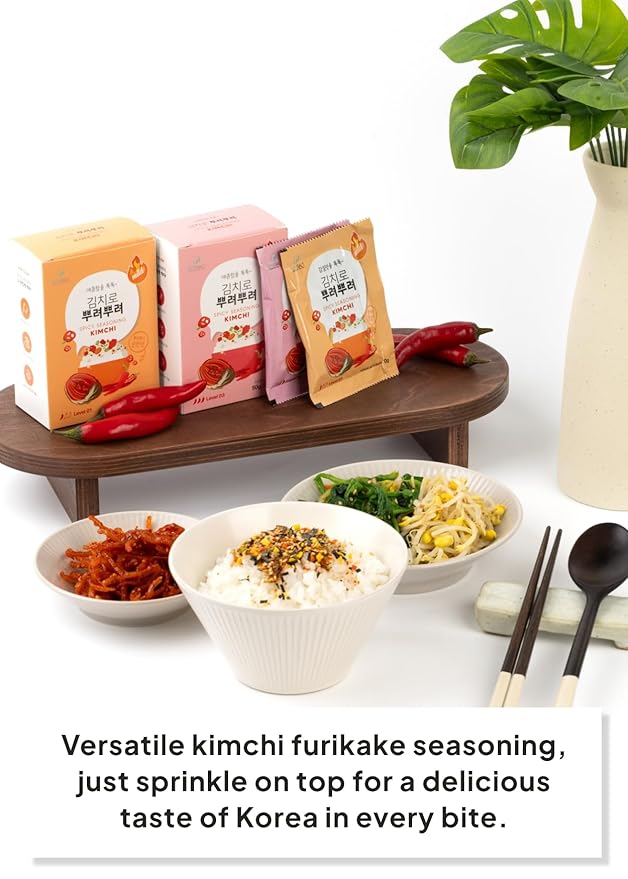 Korean Food Sprinkle Kimchi Seasoning – Mild & Spicy (10 Pack, 10g Each) | Korean Furikake-Style Powder for Rice, Ramen, Eggs | Kimchi Flavor | No Artificial Additives | Portable Individual Sachets, 김치후리카케, 김치시즈닝