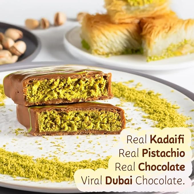 CARIANS Dubai Chocolate Bar with Pistachio, Luxury Chocolate with Crispy Kunafa, Great for Gift Giving, Anniversary, Valentine's Day