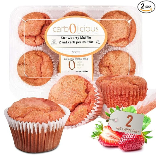 Low Carb Strawberry Muffins 12 Pcs (2-Pack) by Carb-o-licious- Delicious Keto Mini Muffins with Only 2 Net Carbs, 9g Protein - Sugar Free Cupcake Style Healthy Snack Made, Almond Flour, Low-Carb Treat